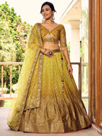 Jyoti Fashion Women's Yellow Chinon Sequins Thread Embroidered Lehenga Choli & Dupatta | Grocsy