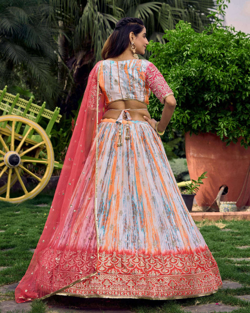 Jyoti Fashion Women's Pink Chinon Digital Print with Sequins Zari Embroidered Lehenga Choli & Dupatta | Grocsy
