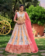 Jyoti Fashion Women's Pink Chinon Digital Print with Sequins Zari Embroidered Lehenga Choli & Dupatta | Grocsy