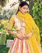Jyoti Fashion Women's Yellow Chinon Digital Print with Sequins Zari Embroidered Lehenga Choli & Dupatta | Grocsy