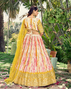 Jyoti Fashion Women's Yellow Chinon Digital Print with Sequins Zari Embroidered Lehenga Choli & Dupatta | Grocsy