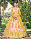 Jyoti Fashion Women's Yellow Chinon Digital Print with Sequins Zari Embroidered Lehenga Choli & Dupatta | Grocsy