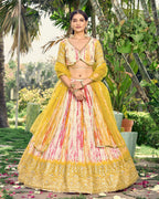 Jyoti Fashion Women's Yellow Chinon Digital Print with Sequins Zari Embroidered Lehenga Choli & Dupatta | Grocsy