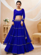 Jyoti Fashion Women's Blue Georgette Leheriya Printed with Lace Work Lehenga Choli & Dupatta | Grocsy