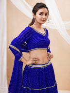 Jyoti Fashion Women's Blue Georgette Leheriya Printed with Lace Work Lehenga Choli & Dupatta | Grocsy