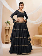 Jyoti Fashion Women's Black Georgette Leheriya Printed with Lace Work Lehenga Choli & Dupatta | Grocsy