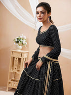 Jyoti Fashion Women's Black Georgette Leheriya Printed with Lace Work Lehenga Choli & Dupatta | Grocsy