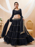 Jyoti Fashion Women's Black Georgette Leheriya Printed with Lace Work Lehenga Choli & Dupatta | Grocsy