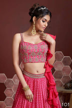 Jyoti Fashion Women's Pink Chinon Silk Digital Print with Heavy Embroidered Lehenga Choli & Dupatta | Grocsy