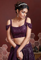 Jyoti Fashion Women's Purple Heavy Soft Net Heavy Sequins Embroidered Lehenga Choli & Dupatta | Grocsy