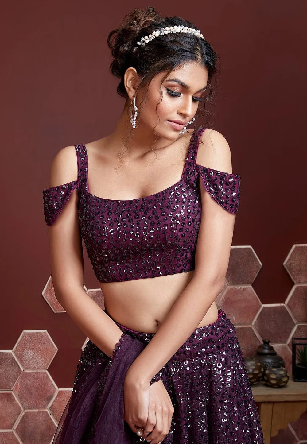 Jyoti Fashion Women's Purple Heavy Soft Net Heavy Sequins Embroidered Lehenga Choli & Dupatta | Grocsy