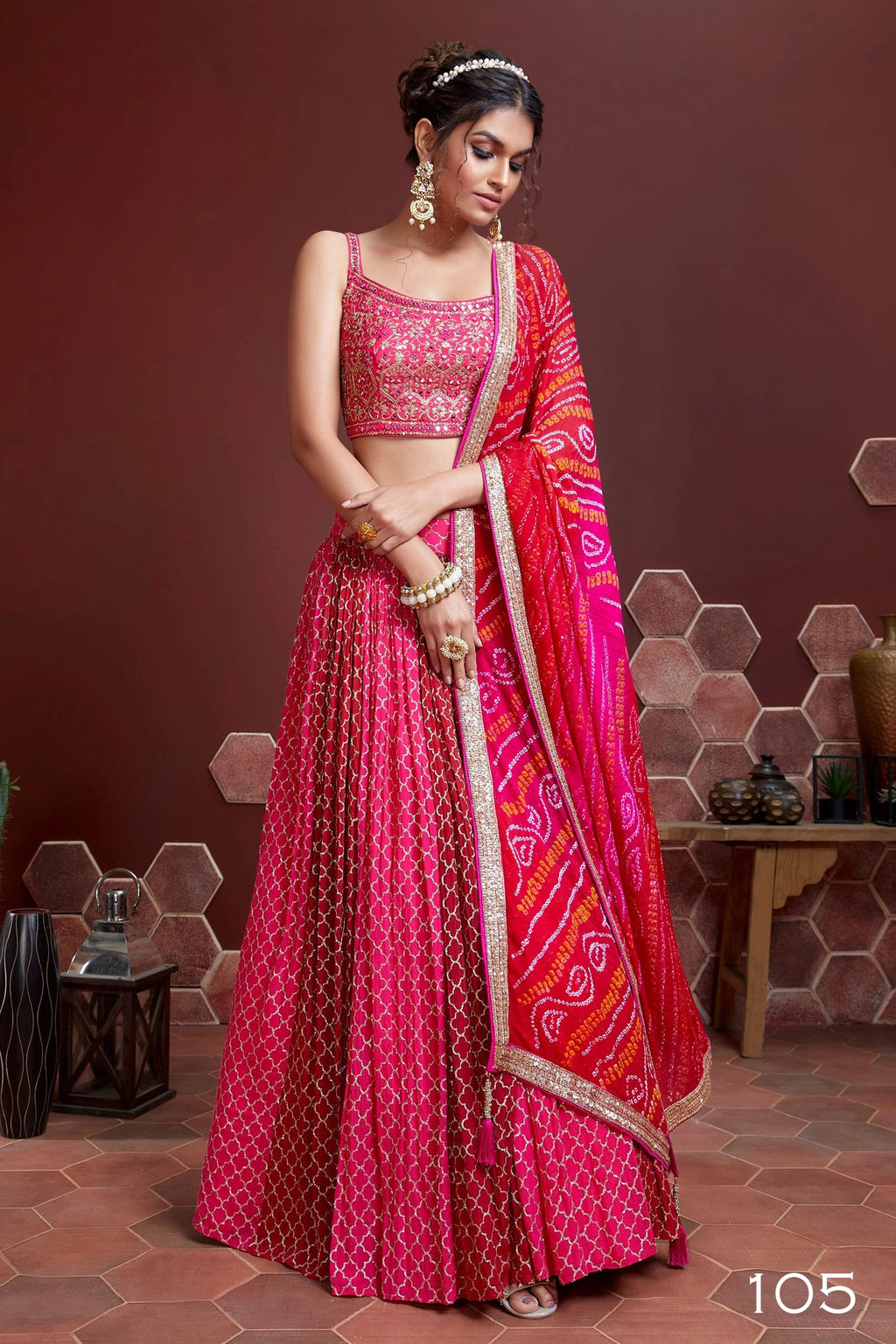 Jyoti Fashion Women's Pink Chinon Silk Digital Print with Heavy Embroidered Lehenga Choli & Dupatta | Grocsy