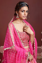 Jyoti Fashion Women's Pink Pure Chinon Silk Digital Print with Heavy Embroidered Lehenga Choli & Dupatta | Grocsy