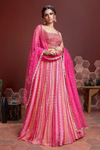 Jyoti Fashion Women's Pink Pure Chinon Silk Digital Print with Heavy Embroidered Lehenga Choli & Dupatta | Grocsy