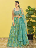 Jyoti Fashion Women's Green Organza Real Mirror with Sequins Thread Embroidered Lehenga Choli & Dupatta | Grocsy