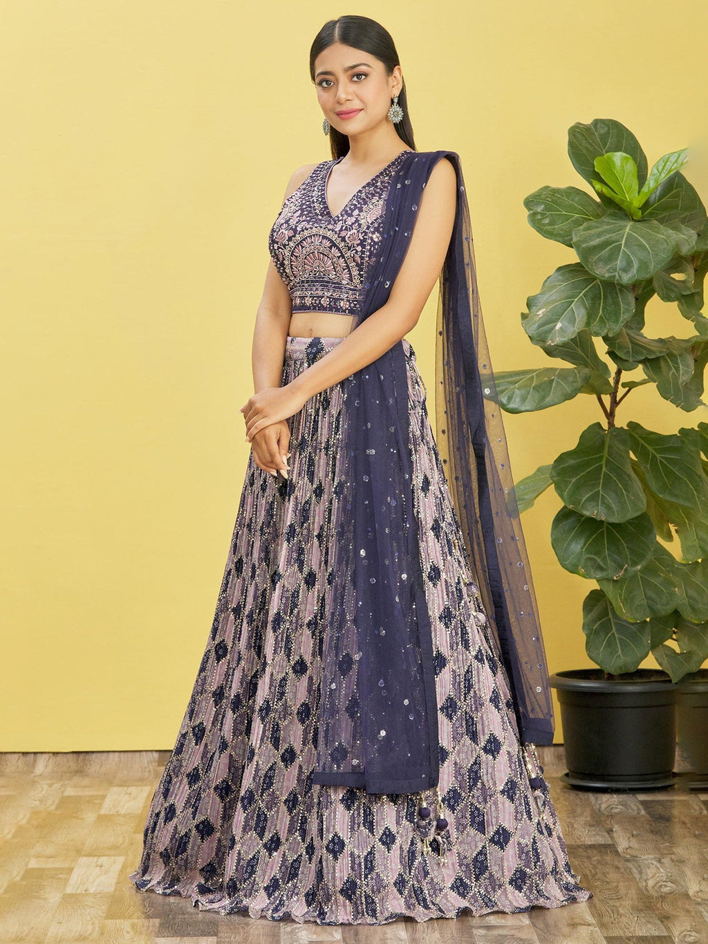 Jyoti Fashion Women's Blue Chinon Real Mirror with Sequins Thread Embroidered Lehenga Choli & Dupatta | Grocsy