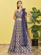 Jyoti Fashion Women's Blue Chinon Real Mirror with Sequins Thread Embroidered Lehenga Choli & Dupatta | Grocsy