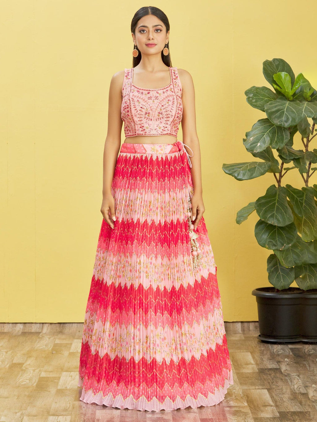 Jyoti Fashion Women's Pink Chinon Real Mirror with Sequins Thread Embroidered Lehenga Choli & Dupatta | Grocsy