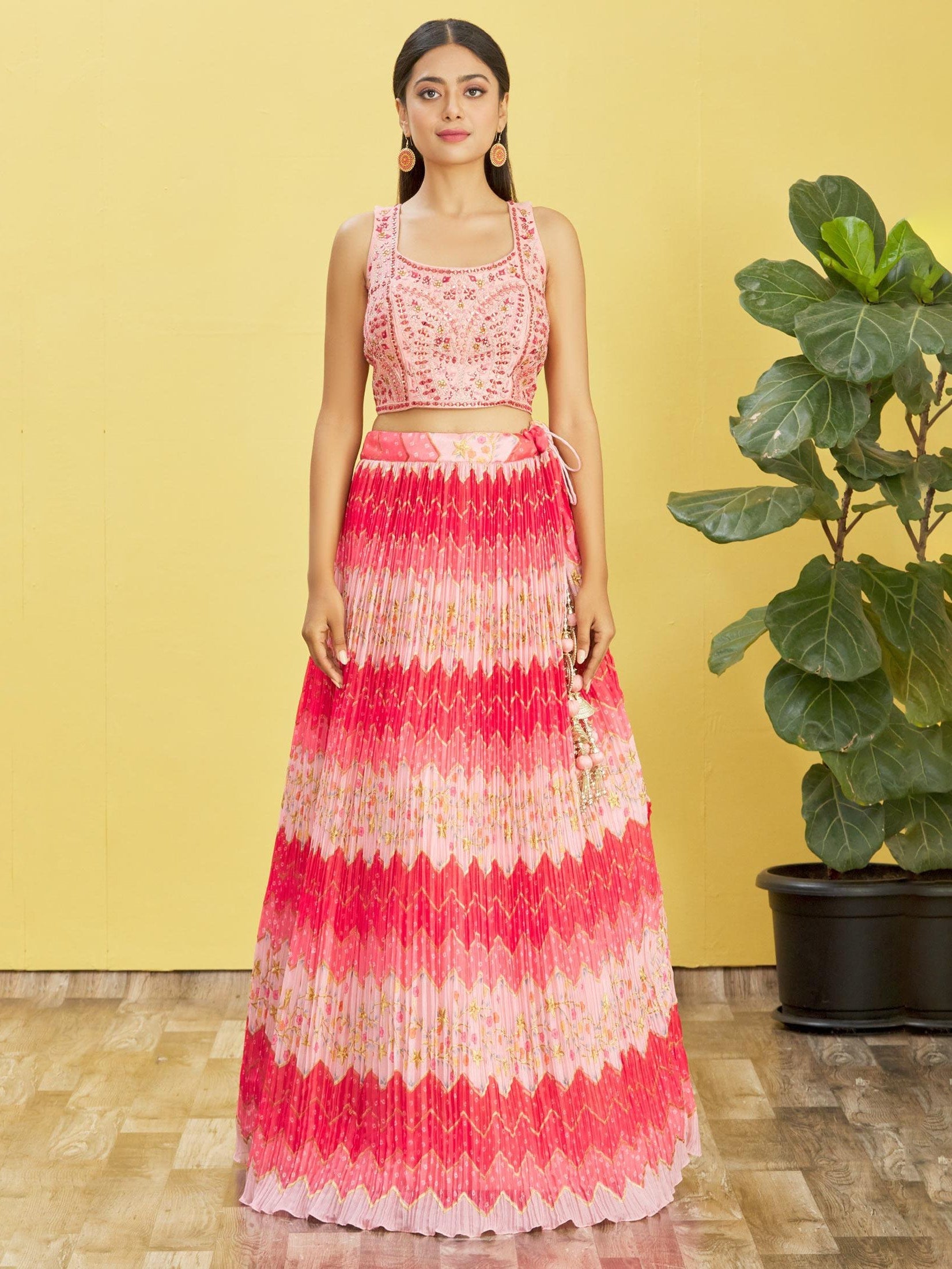Jyoti Fashion Women's Pink Chinon Real Mirror with Sequins Thread Embroidered Lehenga Choli & Dupatta | Grocsy