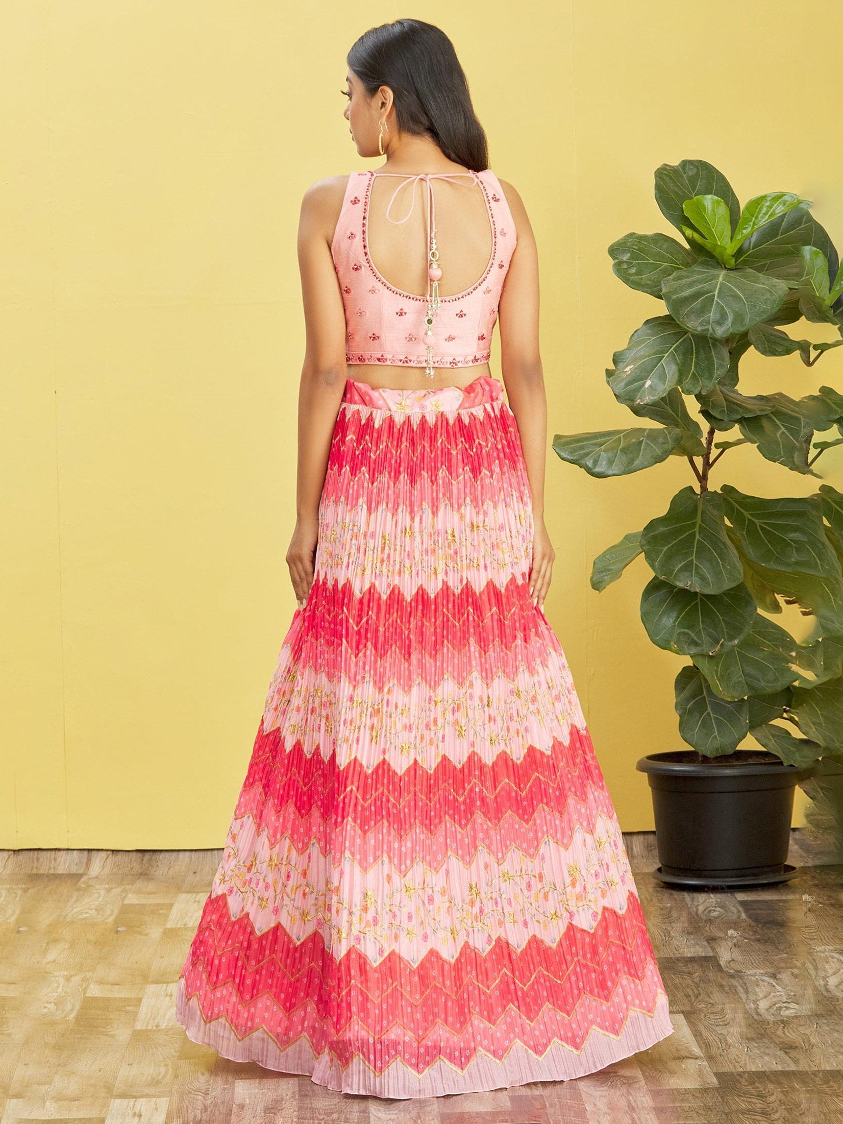 Jyoti Fashion Women's Pink Chinon Real Mirror with Sequins Thread Embroidered Lehenga Choli & Dupatta | Grocsy