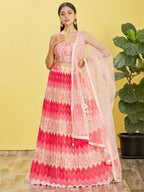 Jyoti Fashion Women's Pink Chinon Real Mirror with Sequins Thread Embroidered Lehenga Choli & Dupatta | Grocsy