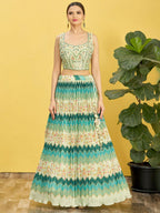 Jyoti Fashion Women's Green Chinon Real Mirror with Sequins Thread Embroidered Lehenga Choli & Dupatta | Grocsy