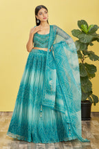 Jyoti Fashion Women's Blue Organza Real Mirror with Sequins Thread Embroidered Lehenga Choli & Dupatta | Grocsy