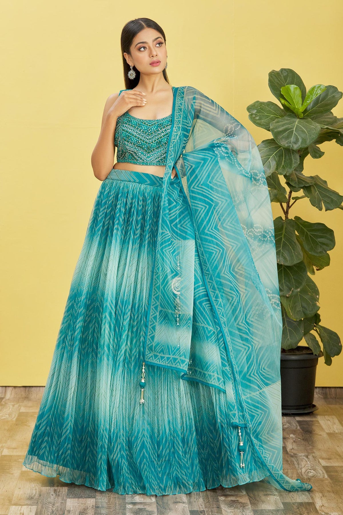 Jyoti Fashion Women's Blue Organza Real Mirror with Sequins Thread Embroidered Lehenga Choli & Dupatta | Grocsy