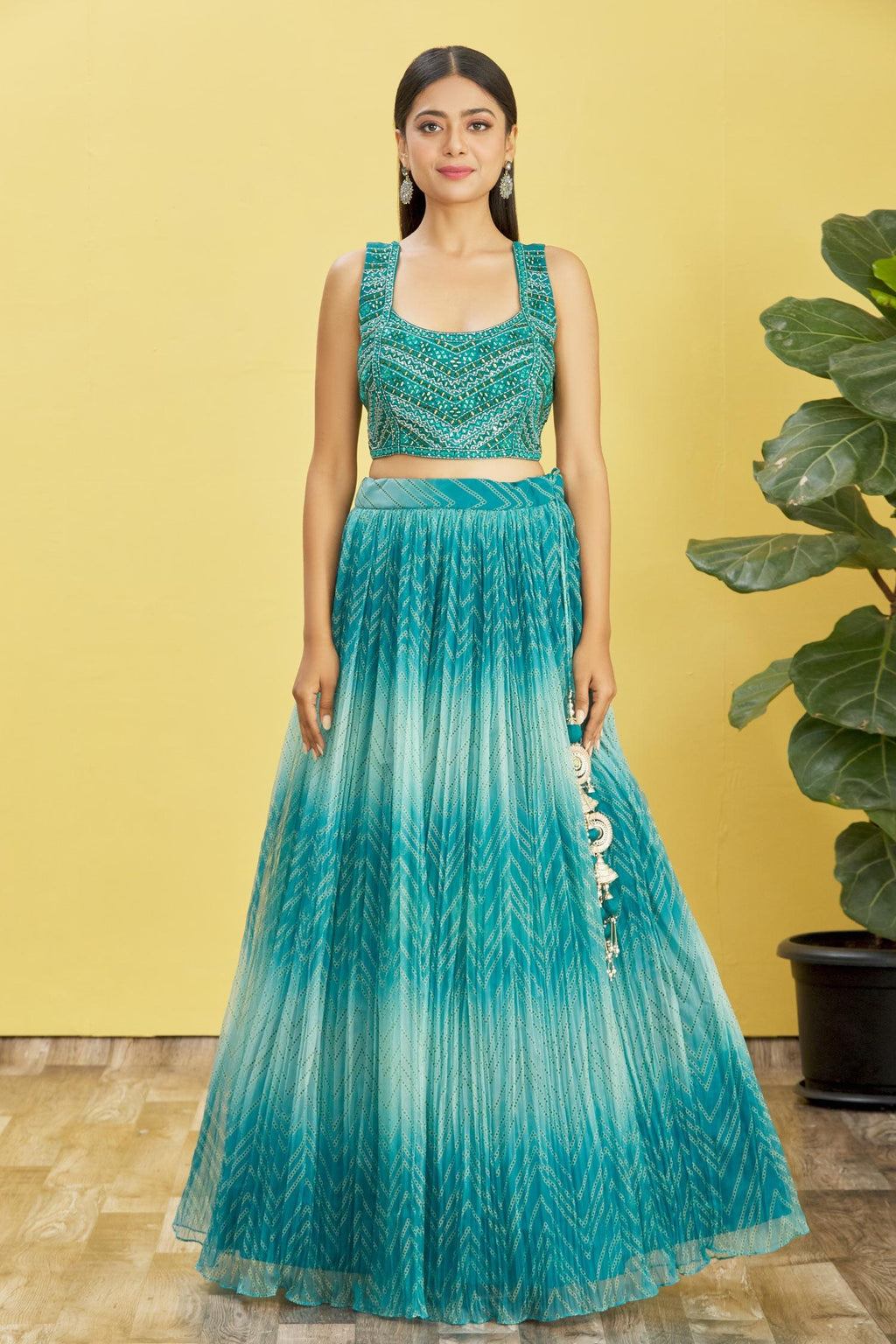 Jyoti Fashion Women's Blue Organza Real Mirror with Sequins Thread Embroidered Lehenga Choli & Dupatta | Grocsy