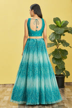 Jyoti Fashion Women's Blue Organza Real Mirror with Sequins Thread Embroidered Lehenga Choli & Dupatta | Grocsy