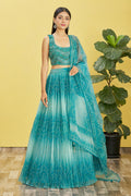 Jyoti Fashion Women's Blue Organza Real Mirror with Sequins Thread Embroidered Lehenga Choli & Dupatta | Grocsy