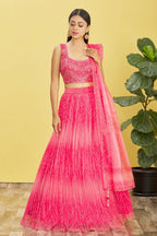 Jyoti Fashion Women's Pink Organza Real Mirror with Sequins Thread Embroidered Lehenga Choli & Dupatta | Grocsy