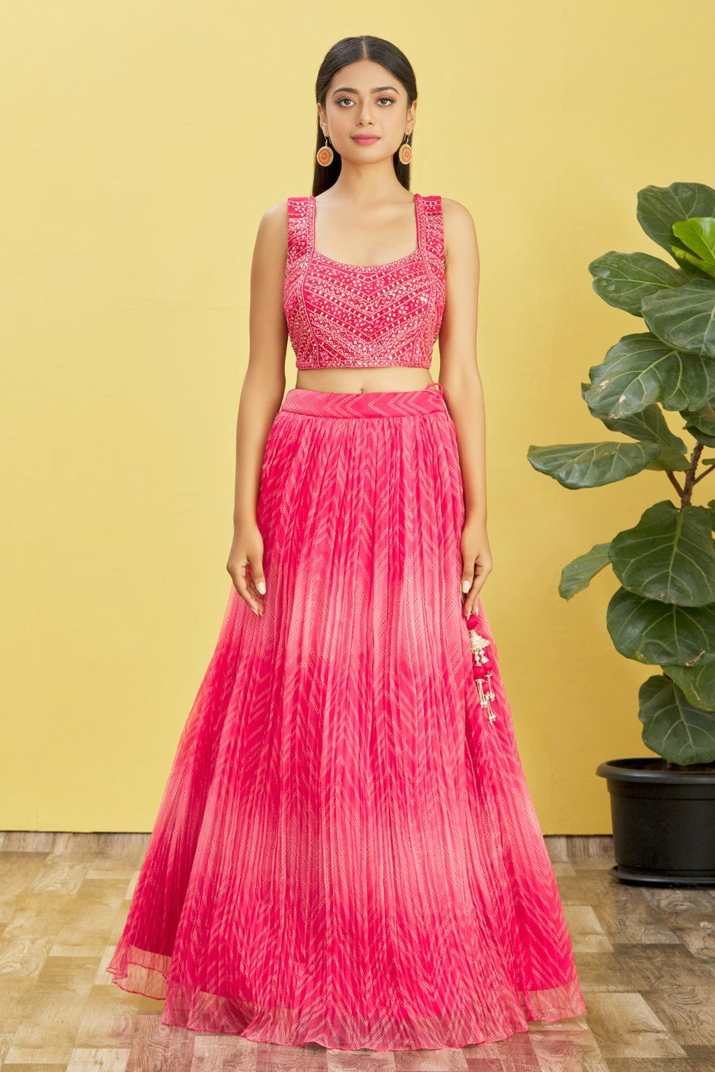 Jyoti Fashion Women's Pink Organza Real Mirror with Sequins Thread Embroidered Lehenga Choli & Dupatta | Grocsy