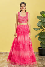 Jyoti Fashion Women's Pink Organza Real Mirror with Sequins Thread Embroidered Lehenga Choli & Dupatta | Grocsy