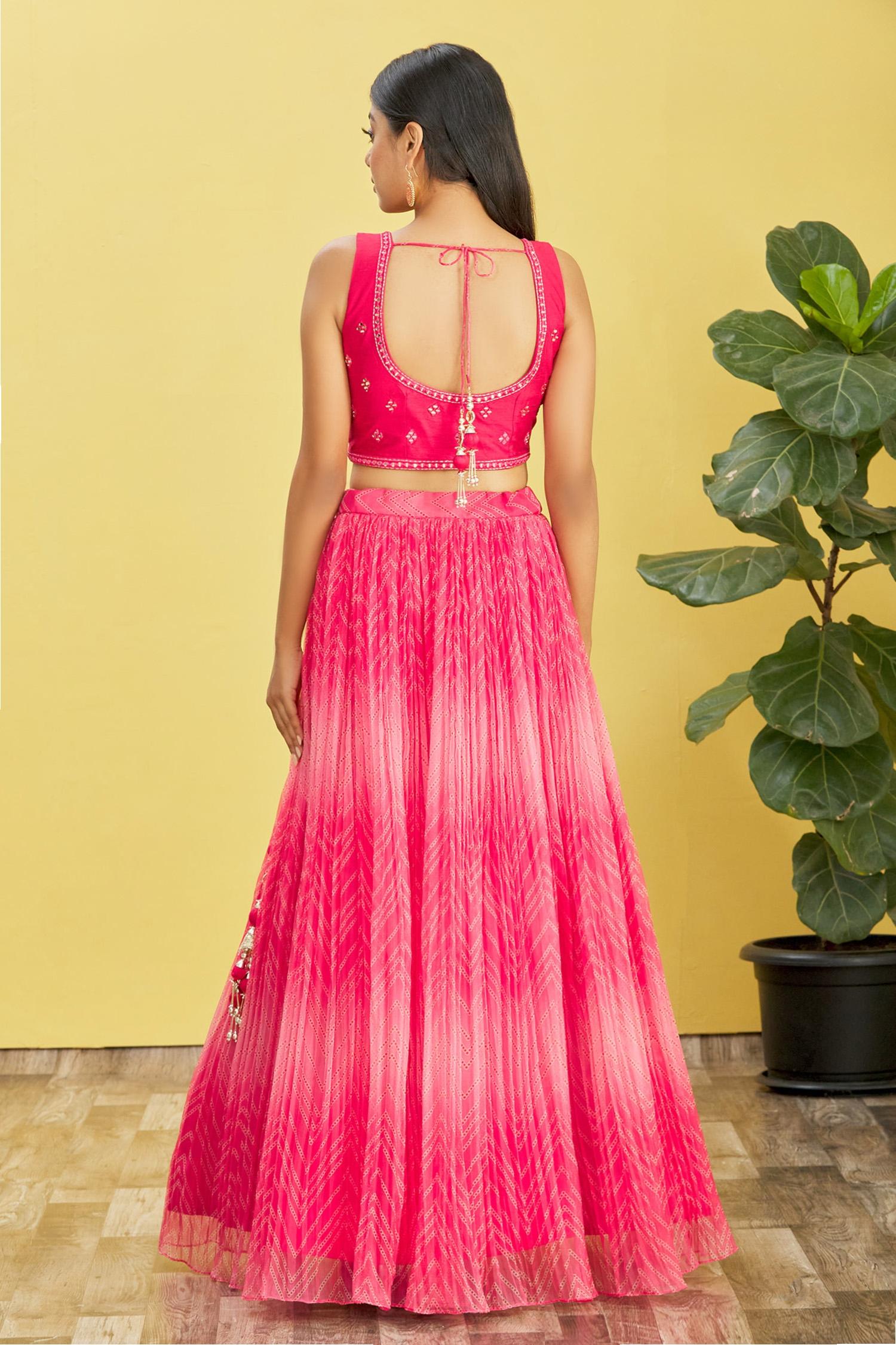 Jyoti Fashion Women's Pink Organza Real Mirror with Sequins Thread Embroidered Lehenga Choli & Dupatta | Grocsy