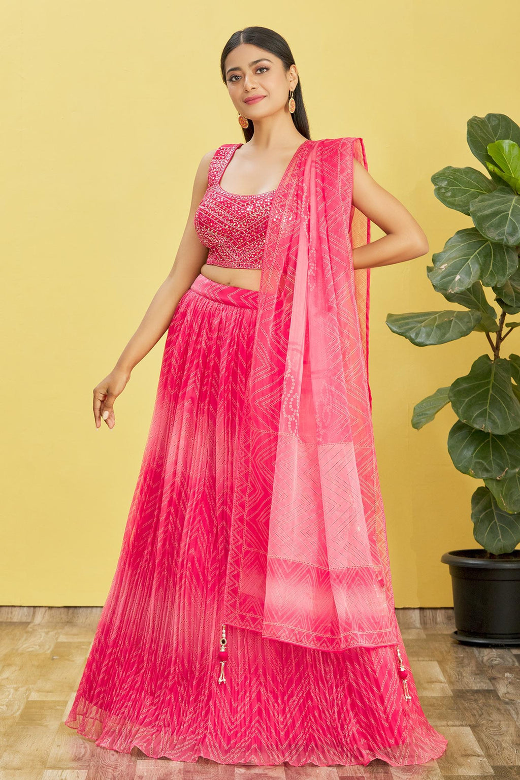 Jyoti Fashion Women's Pink Organza Real Mirror with Sequins Thread Embroidered Lehenga Choli & Dupatta | Grocsy