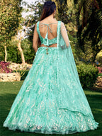 Jyoti Fashion Women's Blue Soft Net Multi Sequins Thread Embroidered Lehenga Choli & Dupatta | Grocsy