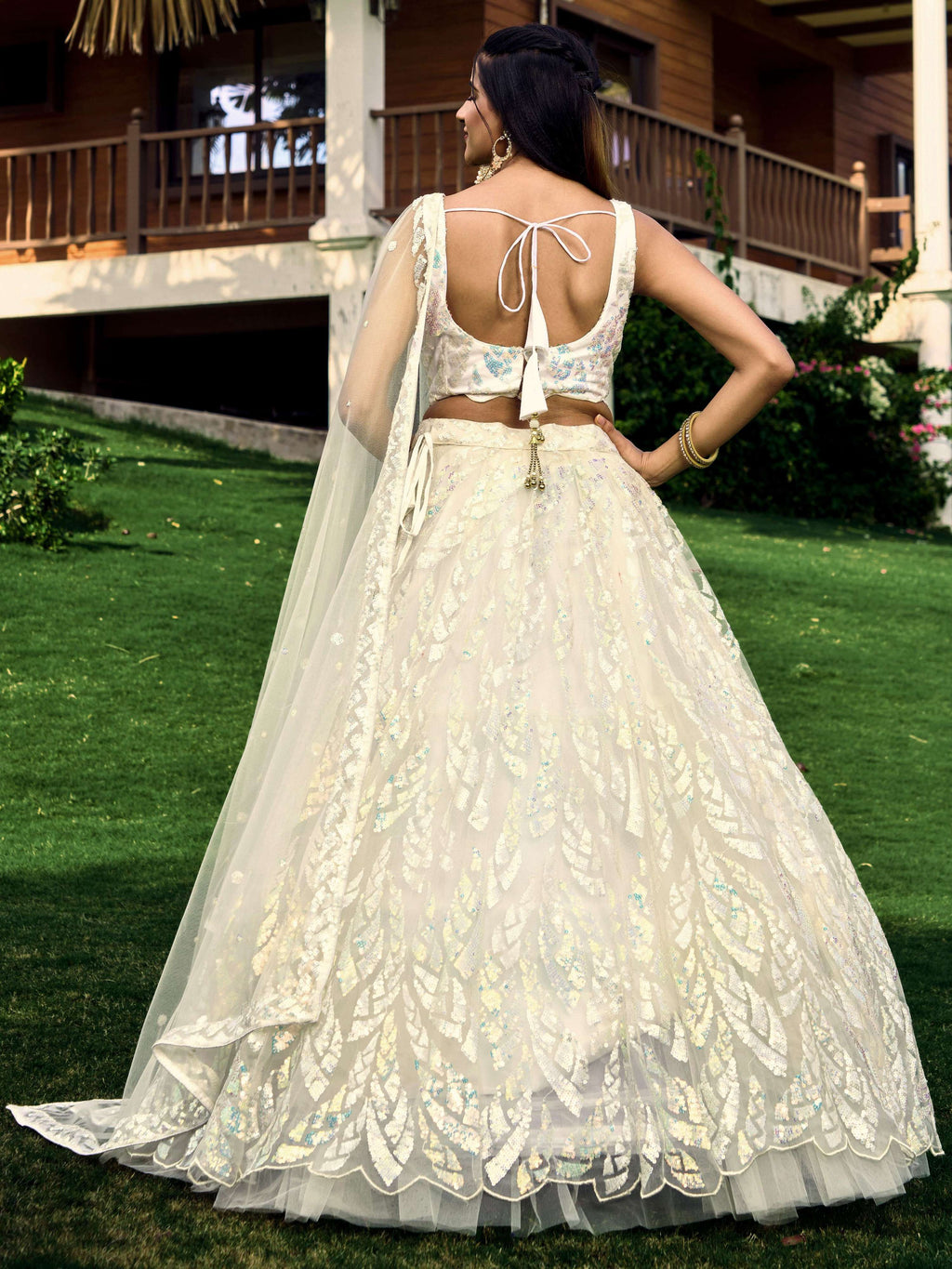 Jyoti Fashion Women's White Soft Net Multi Sequins Thread Embroidered Lehenga Choli & Dupatta | Grocsy