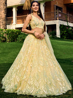 Jyoti Fashion Women's Yellow Soft Net Multi Sequins Thread Embroidered Lehenga Choli & Dupatta | Grocsy