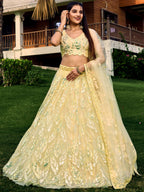 Jyoti Fashion Women's Yellow Soft Net Multi Sequins Thread Embroidered Lehenga Choli & Dupatta | Grocsy