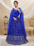 Jyoti Fashion Women's Blue Georgette Sequins Zari Embroidered Lehenga Choli & Dupatta | Grocsy