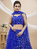 Jyoti Fashion Women's Blue Georgette Sequins Zari Embroidered Lehenga Choli & Dupatta | Grocsy