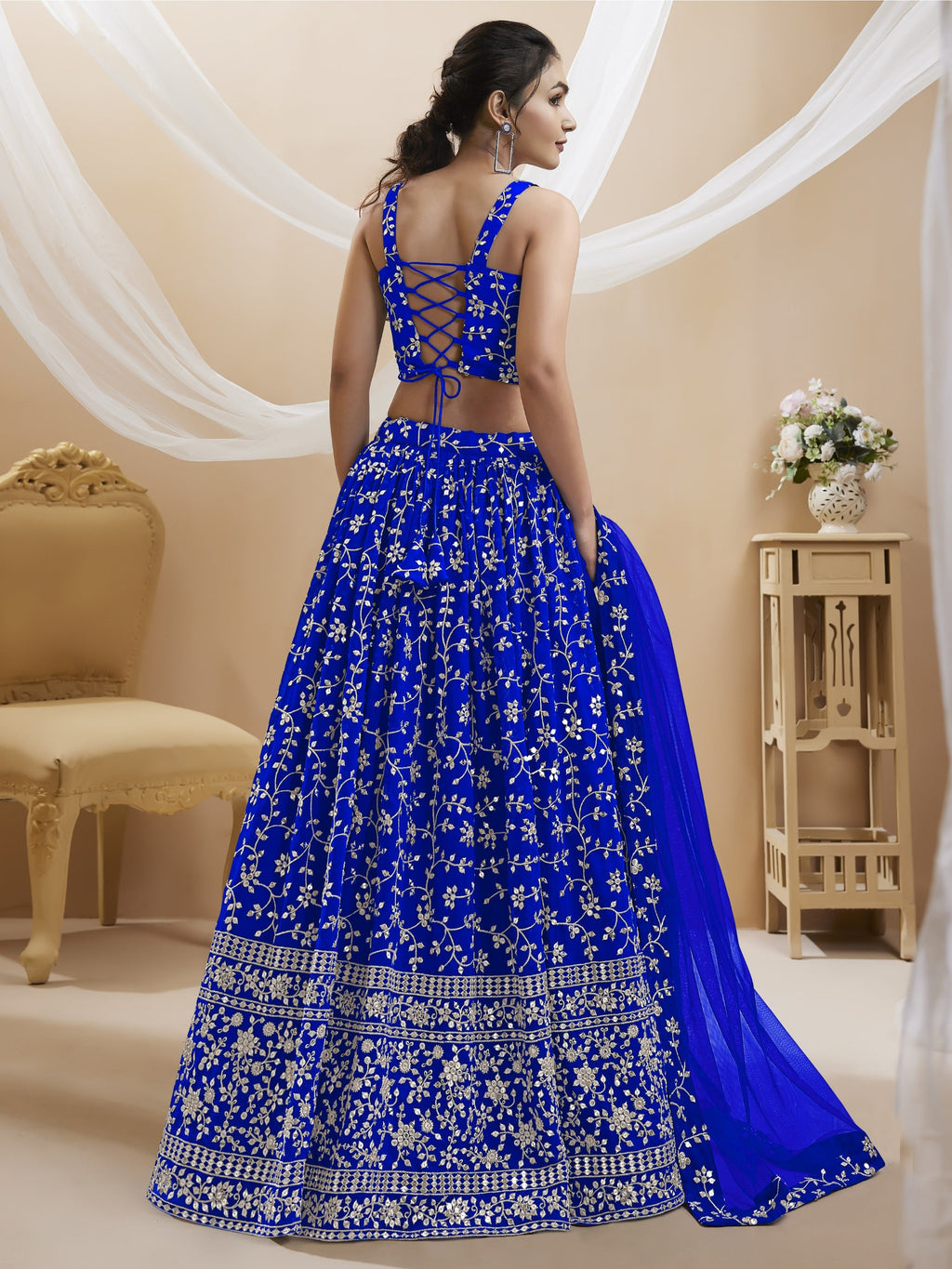 Jyoti Fashion Women's Blue Georgette Sequins Zari Embroidered Lehenga Choli & Dupatta | Grocsy