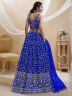 Jyoti Fashion Women's Blue Georgette Sequins Zari Embroidered Lehenga Choli & Dupatta | Grocsy