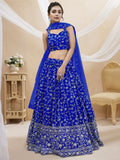 Jyoti Fashion Women's Blue Georgette Sequins Zari Embroidered Lehenga Choli & Dupatta | Grocsy