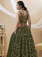 Jyoti Fashion Women's Green Georgette Sequins Zari Embroidered Lehenga Choli & Dupatta | Grocsy