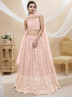 Jyoti Fashion Women's Baby Pink Georgette Sequins Zari Embroidered Lehenga Choli & Dupatta | Grocsy