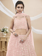Jyoti Fashion Women's Baby Pink Georgette Sequins Zari Embroidered Lehenga Choli & Dupatta | Grocsy