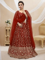 Jyoti Fashion Women's Maroon Georgette Sequins Zari Embroidered Lehenga Choli & Dupatta | Grocsy