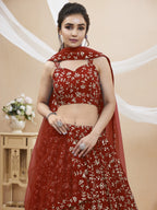 Jyoti Fashion Women's Maroon Georgette Sequins Zari Embroidered Lehenga Choli & Dupatta | Grocsy